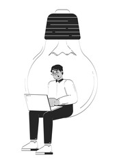 Poster - professional man working on startup idea doodle line illustration concept. innovation job. creative 