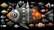 © jitthanant - underwater castle, mixed media illustration, chaotic and expressive
