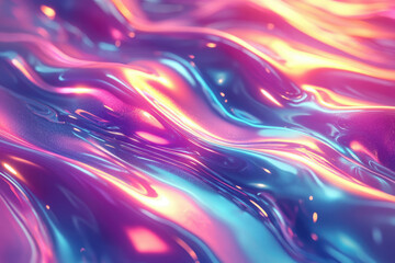Poster - Abstract iridescent waves of vibrant pink, purple, and blue hues create a mesmerizing, flowing digital art piece.