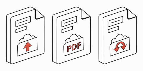 Leinwandbilder - Isometric Cloud Document Icons Design: Upload, PDF, Convert File