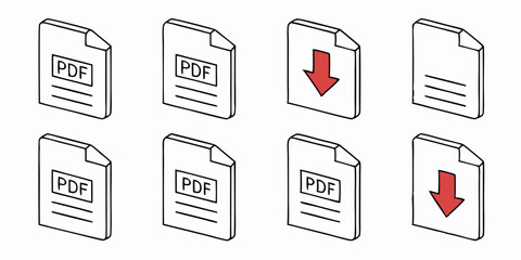 Leinwandbilder - Isometric PDF Download File Document Icons Line Art Vector Graphics Design Set