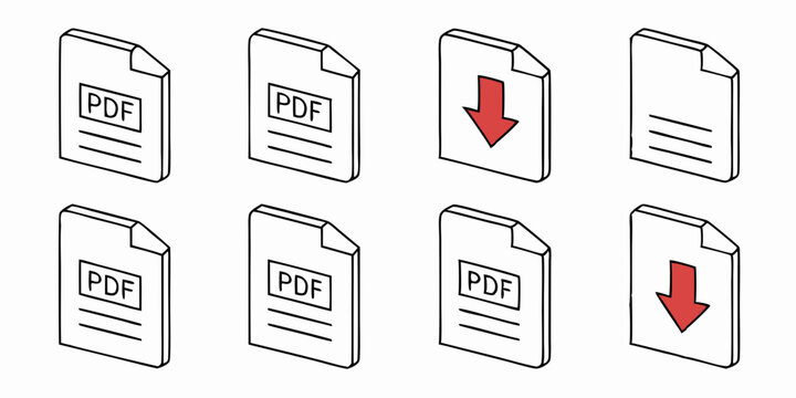 Isometric PDF Download File Document Icons Line Art Vector Graphics Design Set