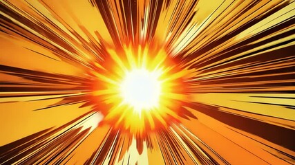 Poster - Vivid sunburst effect with rays emanating from bright center, abstract design with dynamic lines, warm color palette, radiating energy.