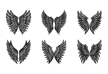 Fantasy Black Angel Wings Vector Design Set – Features hand-drawn and vectorized wing designs for your gothic, celestial, or dark-themed projects.