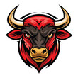 © PD - A digital illustration of an angry red bull mascot head, with horns, black snout, and menacing eyes, against a white background.