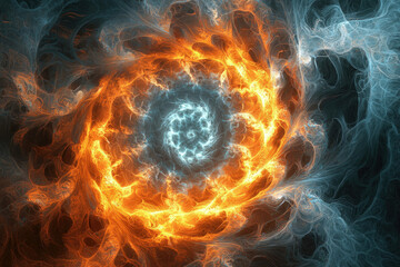 Aufkleber - Abstract fractal art depicting swirling fire and ice, a mesmerizing contrast of energy.