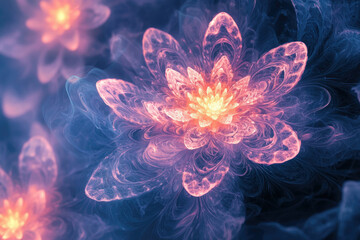 Poster - Glowing fractal flower with intricate details, ethereal and dreamy.