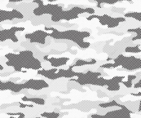 Aufkleber - Abstract halftone seamless camouflage pattern. Repeating digital dotted hexagonal camo military texture background. Abstract modern fabric textile ornament. Vector illustration.