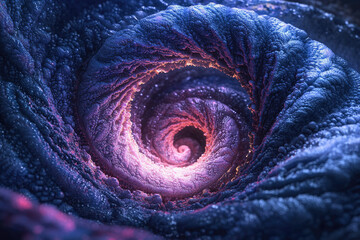 Poster - A mesmerizing cosmic spiral, glowing with purple and blue hues, creates a surreal and otherworldly visual.