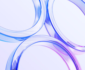 Leinwandbilder - 3d glass holographic circle ring pattern. Abstract geometric background of crystal circular lines with blue and pink gradient texture render. Rainbow light round transparent shapes. 3D illustration