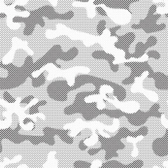 Aufkleber - Abstract halftone seamless camouflage pattern. Repeating digital dotted hexagonal camo military texture background. Abstract modern fabric textile ornament. Vector illustration.