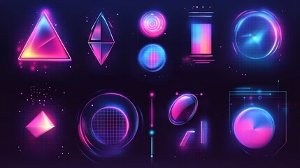 Poster - A vibrant and futuristic display of glowing neon geometric shapes and designs