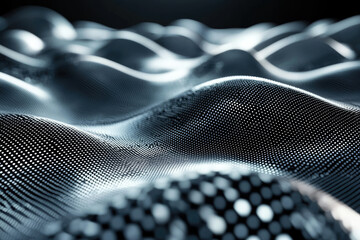Poster - Abstract 3D rendering of a dynamic, undulating surface composed of numerous tiny dots, creating a wave-like pattern.