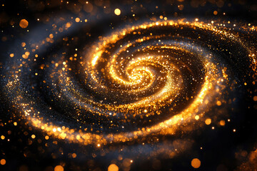 Poster - Golden glittering spiral, swirling cosmic dust and bokeh lights on transparent background.