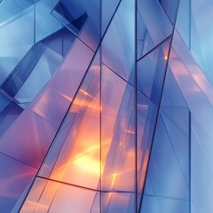 Aufkleber - Geometric Reflections: Abstract Glass Architecture with Golden Light and Blue Hues