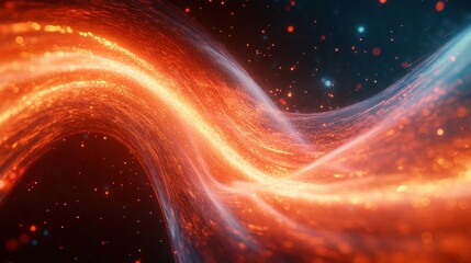 Poster - Abstract luminous wave with vibrant orange glow against a dark cosmic background creating a dynamic and energetic visual effect perfect for modern design