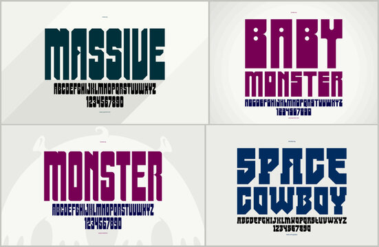 Brutal geometric vector fonts set, bold and massive alphabet typefaces, strong and heavy typeset collection, useful for logo creation, urban letters set.