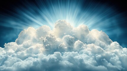Poster - A breathtaking view of radiant sunlight piercing through fluffy clouds, creating a stunning display of nature's beauty.