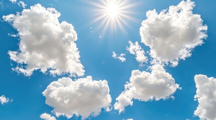 Poster - A bright sunny day with fluffy clouds scattered across a clear blue sky, radiating warmth and tranquility in nature's beauty.