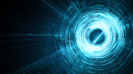 Fototapete - A captivating abstract design showcasing vibrant blue lines forming a circular pattern, symbolizing technological innovation.