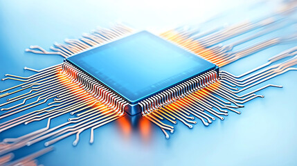 Poster - A close-up view of a modern microprocessor, showcasing intricate circuit designs and glowing elements, symbolizing innovation.