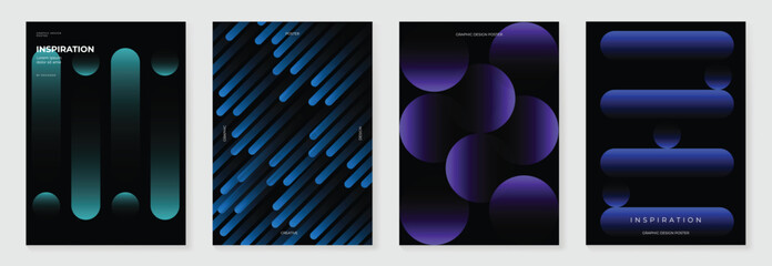 Aufkleber - Modern gradient poster background vector set. Minimalist cover template with vibrant perspective geometric prism shapes in motion. Ideal design for social media, cover, banner, flyer.