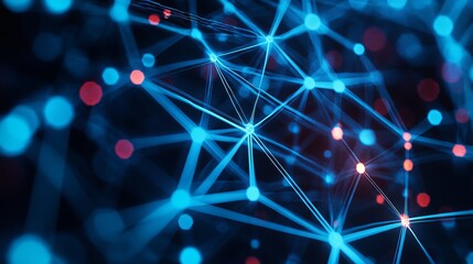 Abstract network connection structure with blue lines and dots on a dark background