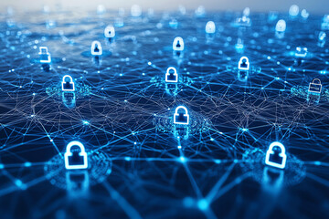 Poster - A digital representation showcasing secure connections with lock icons, highlighting the importance of cybersecurity in modern networks.
