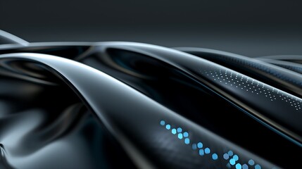 Poster - Futuristic technology-inspired abstract background with smooth 3D waves resembling signal frequencies, radiant cyan highlights over a dark surface, layered motion effects