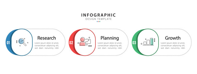 Aufkleber - Business infographic template. 3 Step timeline journey. Process diagram, 3 options on white background, social media post, Infograph elements vector illustration.