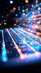 Poster - Futuristic keyboard close-up with vibrant lights and innovative technology elements