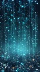 Poster - Vibrant vertical network of neon lights creates a futuristic backdrop for technology innovation