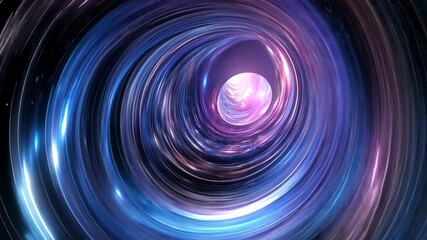 Poster - Abstract cosmic wormhole tunnel, glowing light at the end, sci-fi space travel concept with colorful blue and purple hues, vortex background