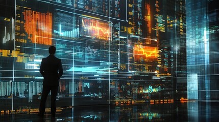 Poster - Business Finance Concept with Double Exposure Digital Data Visualization
