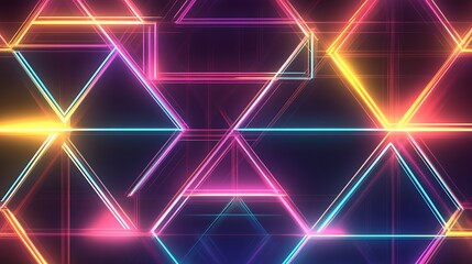 Fototapete - Futuristic Neon Light Background Featuring Geometric Shapes and Vibrant Colors in Motion : Generative AI