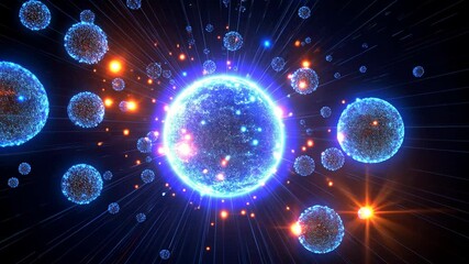 Poster - Conceptual visualization of glowing spheres, showcasing digital network connection and communication, artificial intelligence in a dark cosmic space