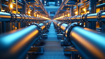 Poster - Futuristic Industrial Pipeline with Vibrant Lighting and High-Tech Design : Generative AI