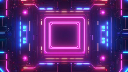 Leinwandbilder - Futuristic digital background featuring vibrant neon lights and glowing geometric patterns : Generative AI