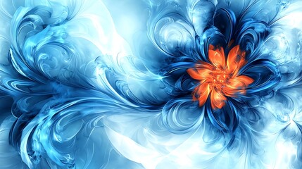 Poster - A vivid digital illustration depicting a vibrant blue and orange flower