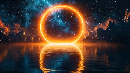 Wall Mural - Glowing ring over cosmic seascape