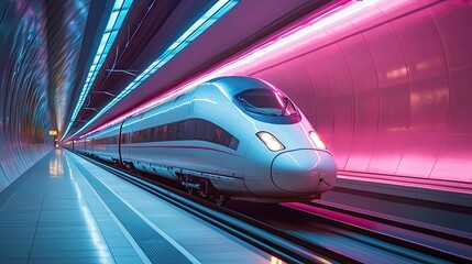 Poster - Futuristic High-Speed Train in Neon-Lit Tunnel: A Journey into the Future of Rail Travel
