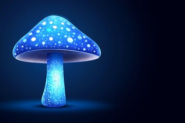 glowing blue mushroom with bright spots against a dark background, for fantasy or science fiction us