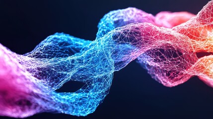 Poster - Abstract colorful wave of digital particles, representing energy, motion, and technology in a vibrant design.