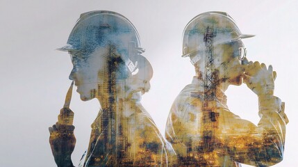 Poster - Engineers in Double Exposure Portraits with Industrial Background