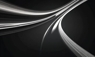 Poster - Elegant Thin White Lines Cascading and Rotating Slowly in a Dark Void Creating a Minimalistic Visual Made with Generative AI Technology
