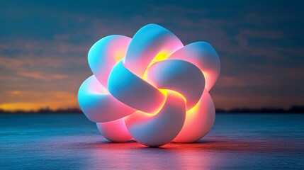Poster - Glowing Abstract 3D Form: Futuristic Cyans and Pinks Illuminated in a Digital Space