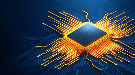 Poster - An abstract representation of a microchip with glowing connections, symbolizing advanced technology and innovation in computing.