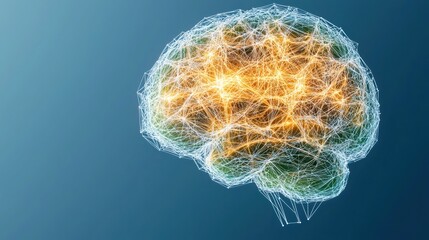 Poster - An abstract representation of a brain with glowing connections, symbolizing intelligence, thoughts, and neural networks.