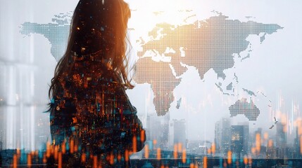 Poster - Businesswoman Analyzing Global Financial Map for Strategic Insights