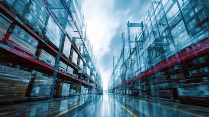 Poster - Digital Double Exposure of a Warehouse with Industrial Aesthetic